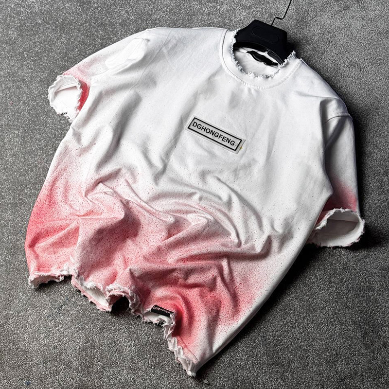 garment producer cotton jersey fabric t-shirt water-washed distressed loose cotton elastane t-shirt